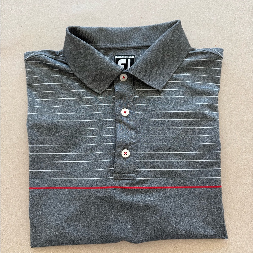 FootJoy — Athletic Fit Men's Gray Polo Golf Shirt with Red Accent — Size M